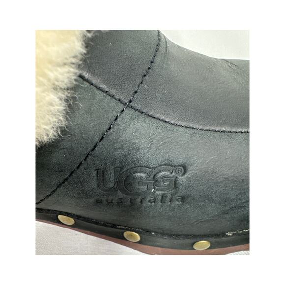 UGG Australia Black Kalie Leather and Sheepskin Lined Clog, Size 7, Women's - Picture 10 of 13